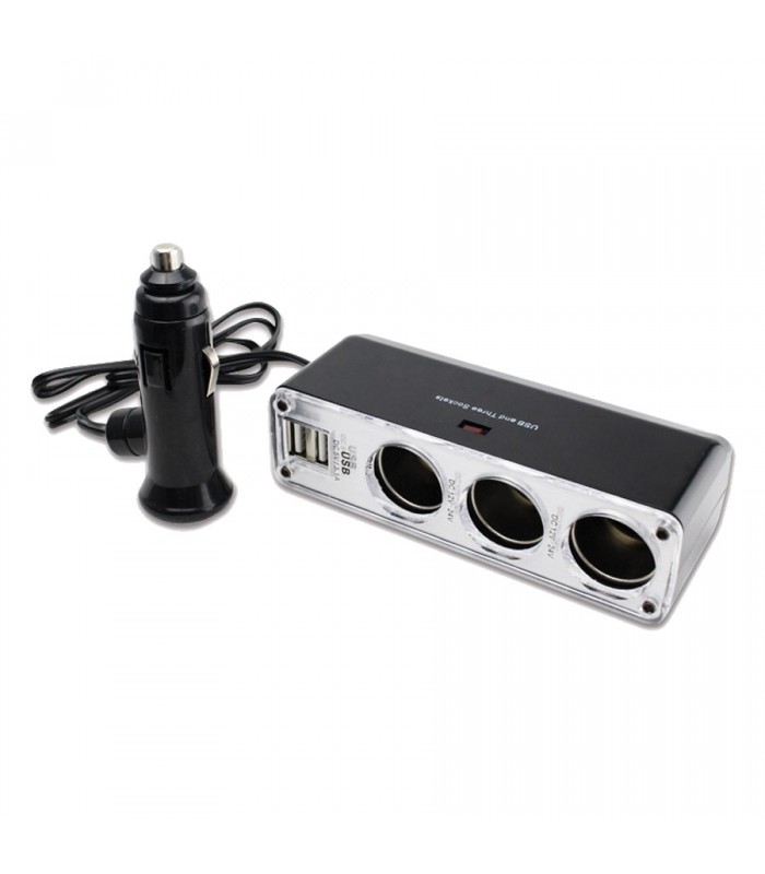 PureVolt Tripe Adapter for Cigarette Lighter Socket with 2 USB Ports - 12/24V