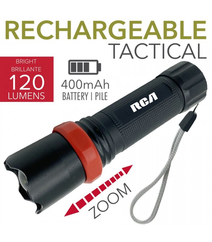 RCA Super bright rechargeable USB zoom flashlight