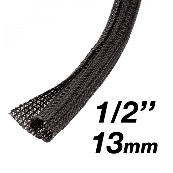 RedLink Self-Closing PET Expandable Braided Sleeving - 12.7mm (1/2") - 3m - Black