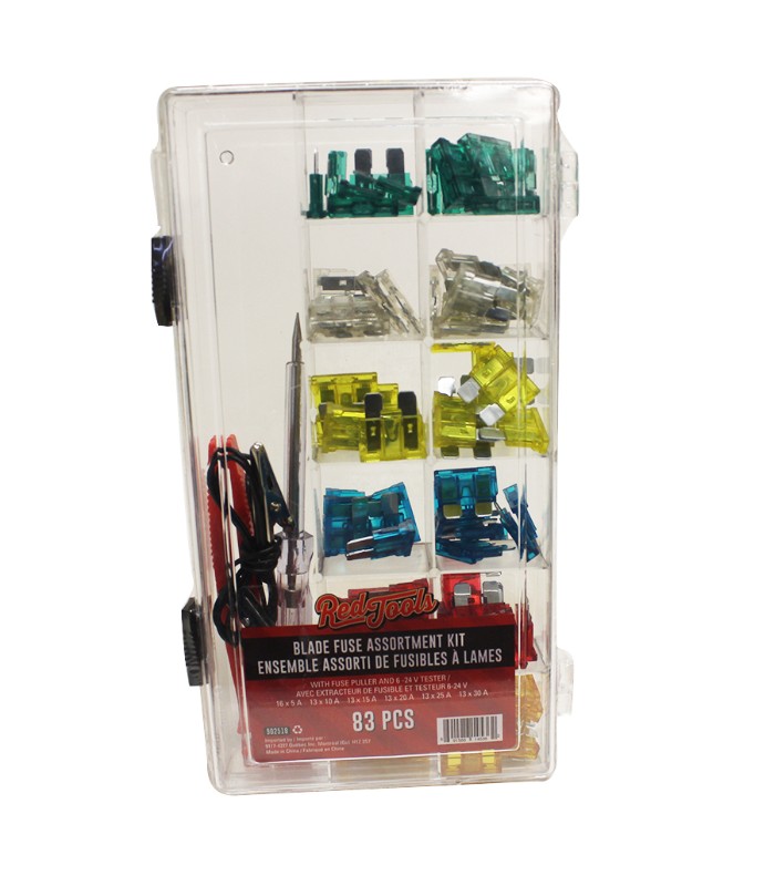 RedTools ATC Blade Fuse Set with Fuse Puller and 6-24V Continuity Tester - 83 Pieces