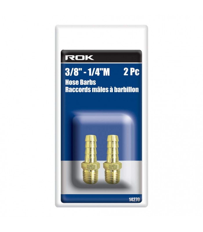 ROK 2pc 1/4 po M NPT x 3/8 po cannelé de tuyau