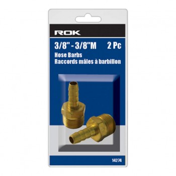 ROK 2pc 3/8 po M NPT x 3/8 po cannelé de tuyau