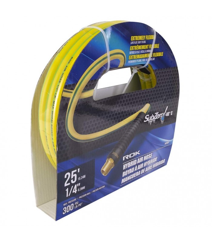 ROK Hybrid Air Hose 1/4 in x 25 ft - Yellow & Green