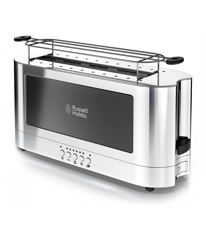 Russell Hobbs 2-Slice Stainless Steel Long Toaster with Black Glass Accent