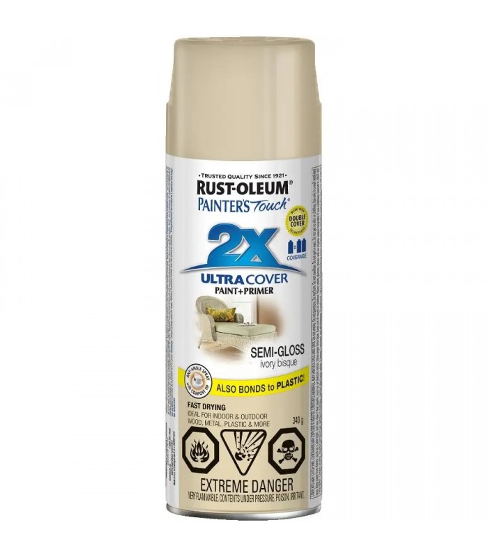 RUST-OLEUM Peinture plus apprêt en aérosol Ultra Cover 2X 340g - Beige ivoire semi-lustré