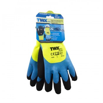 TWXpert Gloves Winter Work Knitted Polyester with Terry Lining Latex Palm Neon Green / Blue / Black - Large