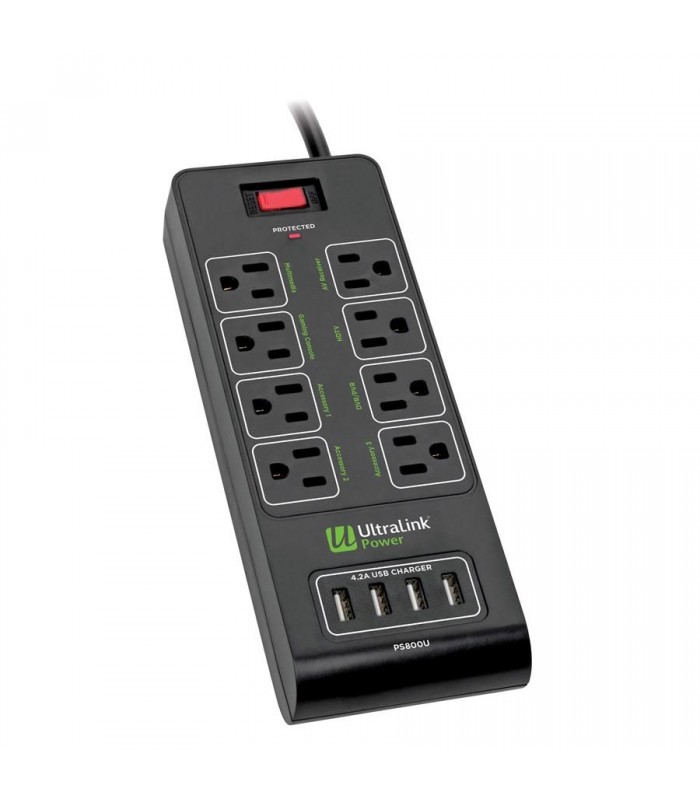 Ultralink PS800U 8 Outlets Multimedia Surge Protector w/4 USB Port