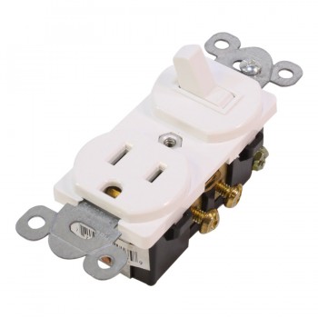 Interrupteur mural avec prise intégrée - 125V - 15A - Blanc