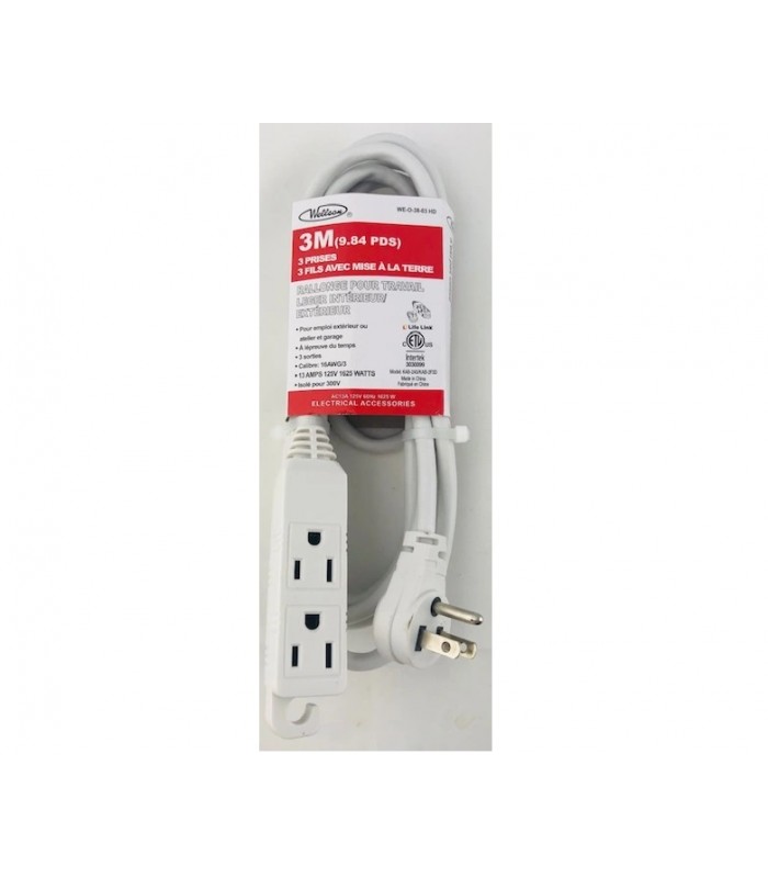 Wellson 3M RIGHT ANGLE ELECTRICAL EXT CORD W/3 OUTLETS