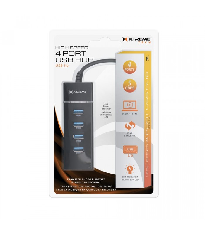 Concentrateur USB 3.0 Haute Vitesse à 4 ports - Noir de Xtreme