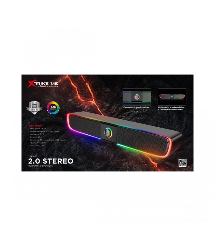 Xtrike Me Haut-parleur stéréo 2.0 avec rétro-éclairage RGB SK-600, prise 3.5 mm (audio), USB (alimentation)