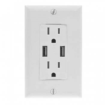 Prise Décora PureVolt double inviolable avec 2 ports USB - 125V - 15A - Blanc