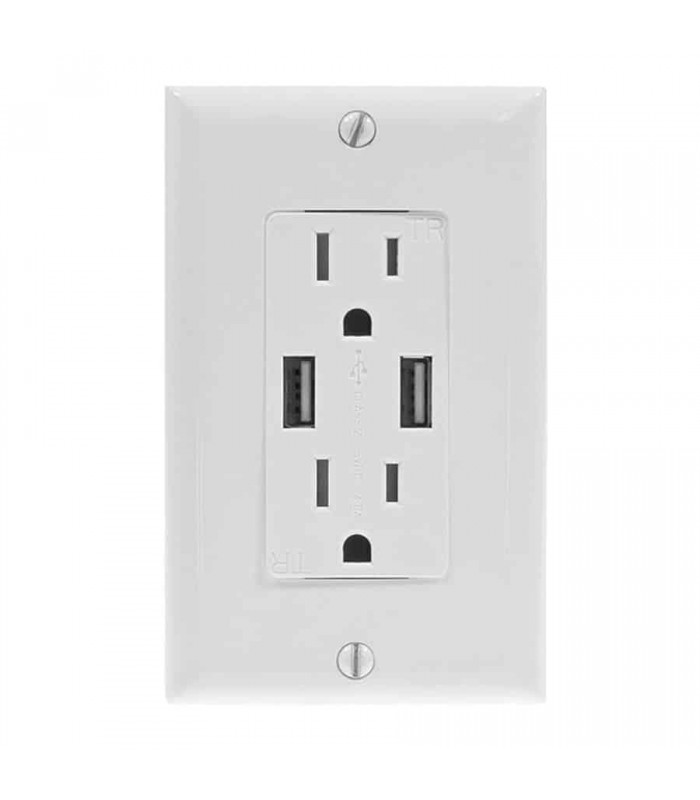 PureVolt Temper Resistant Decora Duplex Outlet with 2 USB Chargers - 125V - 15A - White