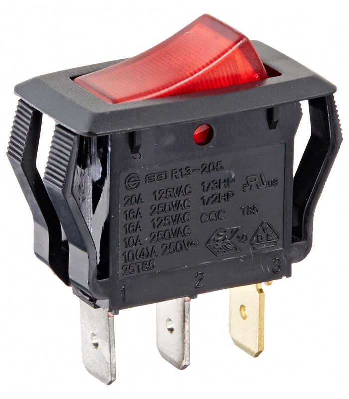 Rocker switch 3P 125VAC 16A RED