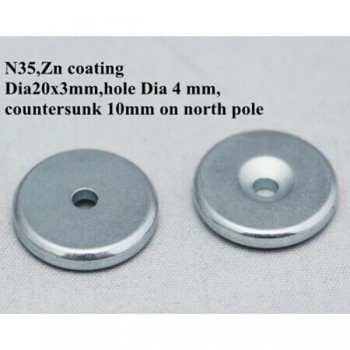 Aimant N35 à Terres Rares 20 x 3mm avec trou 4mm