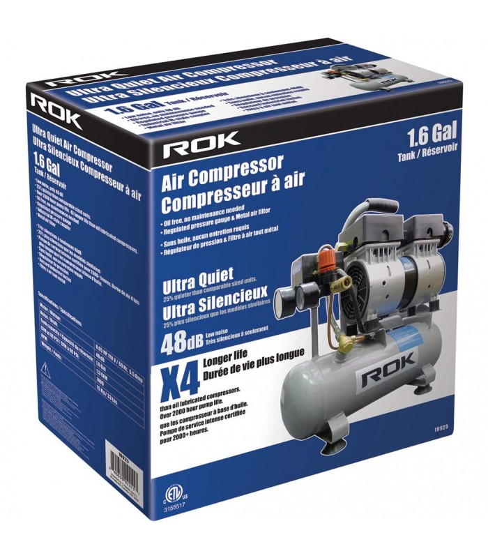 ROK Compresseur d'air ultra silencieux 1,6 gal