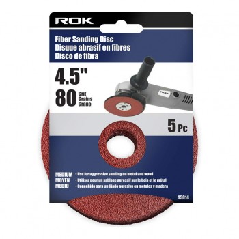 ROK Fiber Sanding Disc 4-1/2" 80 Grit 5 Pc