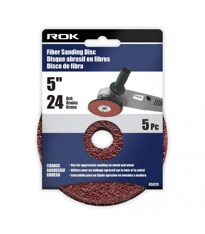 ROK Disque de ponçage de fibres 5 po. 24 Grains -  5 pièces