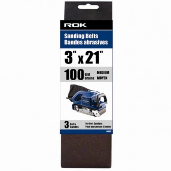 Bande abrasive 3" X 21" 100 Grains 3 pièces ROK