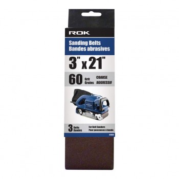 Bande abrasive 3" X 21" 60 Grains 3 pièces ROK