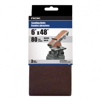 Bande abrasive 6" X 48" 80 Grains 3 pièces ROK