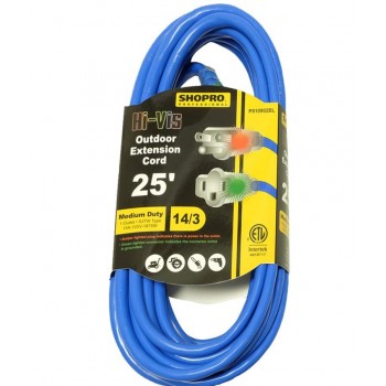SHOPRO 25' 14/3 Hi-Vis Extension Cord With Indicator Lights