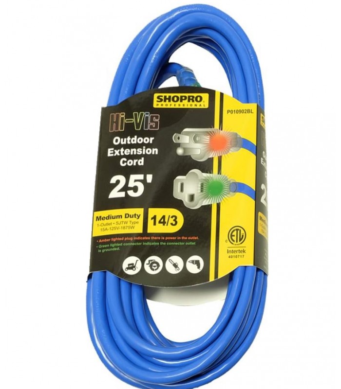 SHOPRO 25' 14/3 Hi-Vis Extension Cord With Indicator Lights