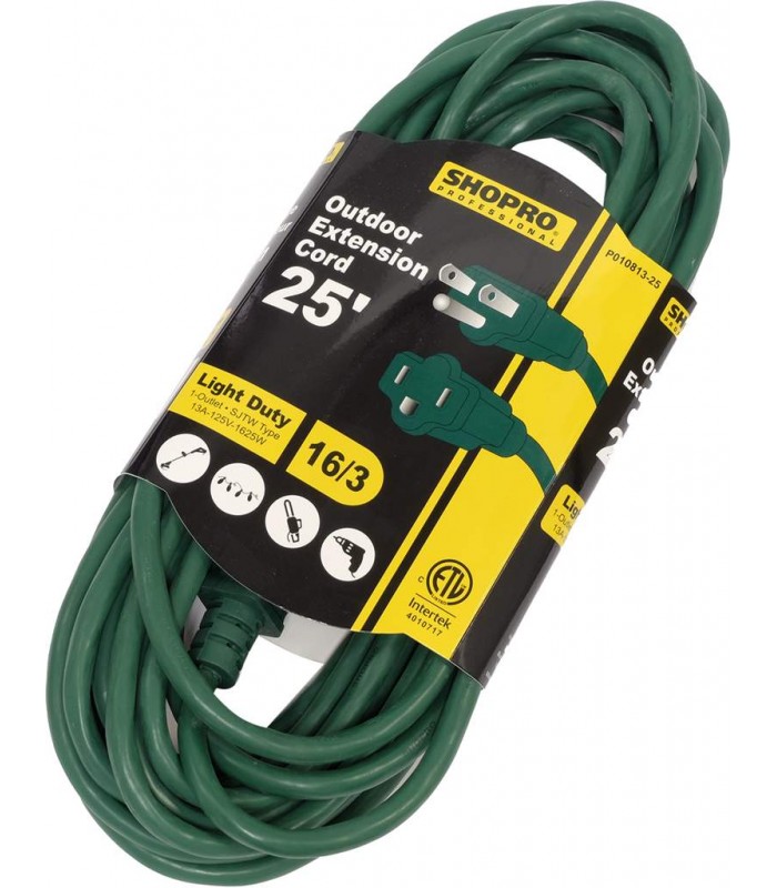 SHOPRO 25 ft. 16/3 Outdoor Extension Cord - Green