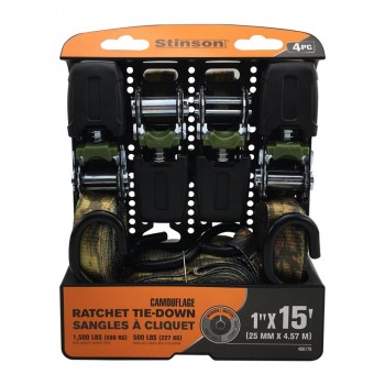 Stinson Camo Ratchet Tie Down 1in x 15ft BS-1500lb WLL-500lb - Pack of 4