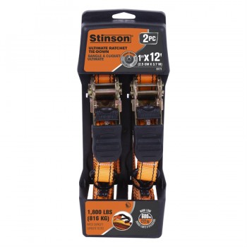 Stinson Ultimate Ratchet Tie-Down 1in x 12ft BS-1800lb WLL-600lb - Pack of 2