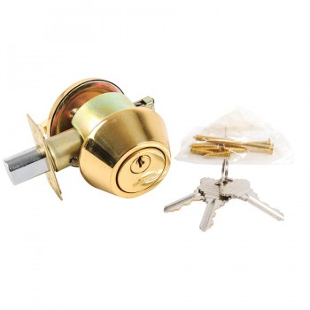 Tough Guard Door Lock Dead Bolt Single Cylinder Polished Brass