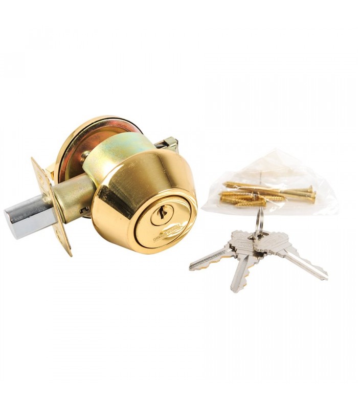 Tough Guard Door Lock Dead Bolt Single Cylinder Polished Brass