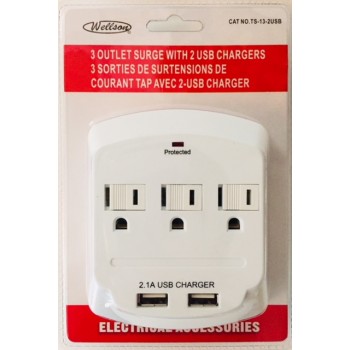 Prise d'alimentation à 3 prises CA et 2 prises USB protection de surcharge - Blanc