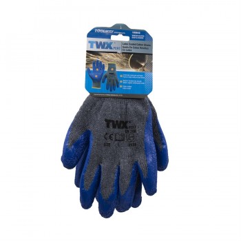 TWXpert Pair Knitted Cotton Glove Gray With Crinkle Latex Palm Blue (L)