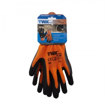 TWXpert Pair Knitted Polyester Glove Orange With Latex Foam Black Palm (L)