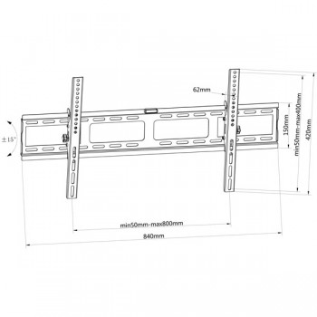 Global Tone Wall Mount Bracket for TV, Max 60kg, 37-70inch, 10°, 800X400, Profile 65mm