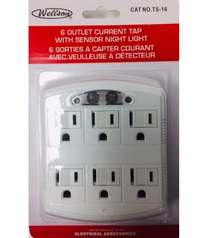 Wellson 6 outlet current tap with sensor night light