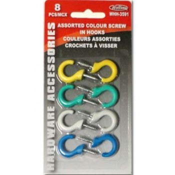 Pauet de 8 crochets à visser couleurs assorties de Wellson