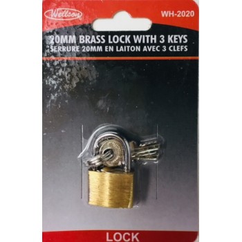 Wellson Brass Padlock with 3 Keys 20mm