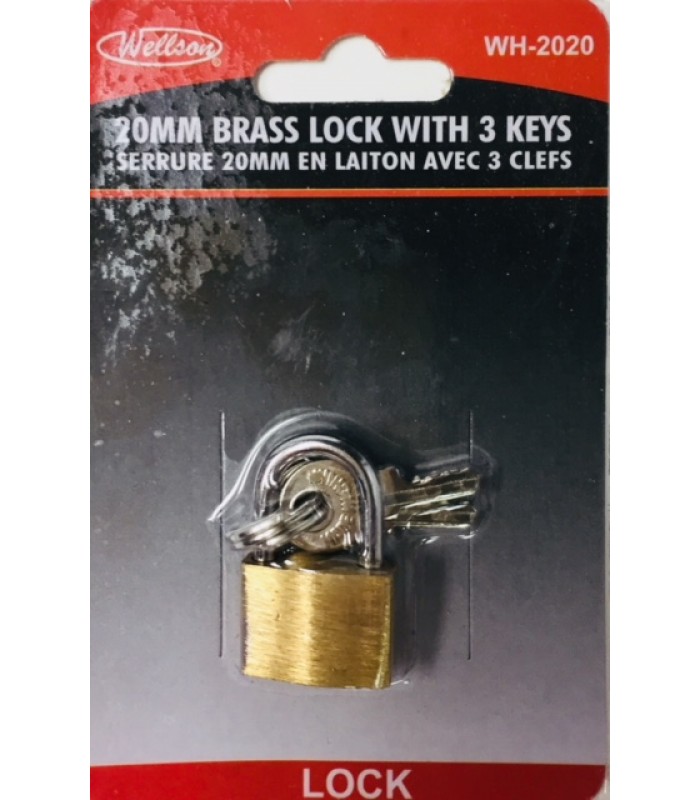 Wellson Brass Padlock with 3 Keys 20mm