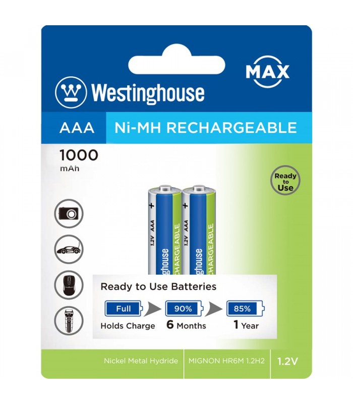 Westinghouse - Pile rechargeable au nickel-hydrure métallique à auto-décharge faible AAA - Paquet de 2