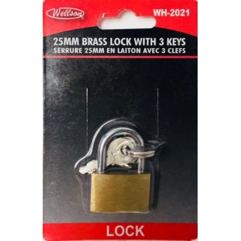 Wellson Brass Padlock with 3 Keys 25mm