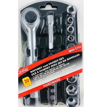 Wellson Clé à cliquet avec jeu de douilles - 20 pièces