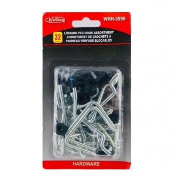 Assortiment de crochets à panneau perforré blocables de Wellson - 32 mcx