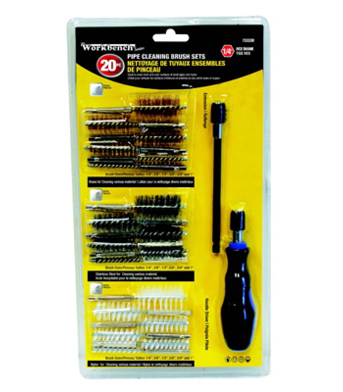 Jeu de brosses de nettoyage pour tuyau, 20 pièces - laiton, acier, nylon de Workbench