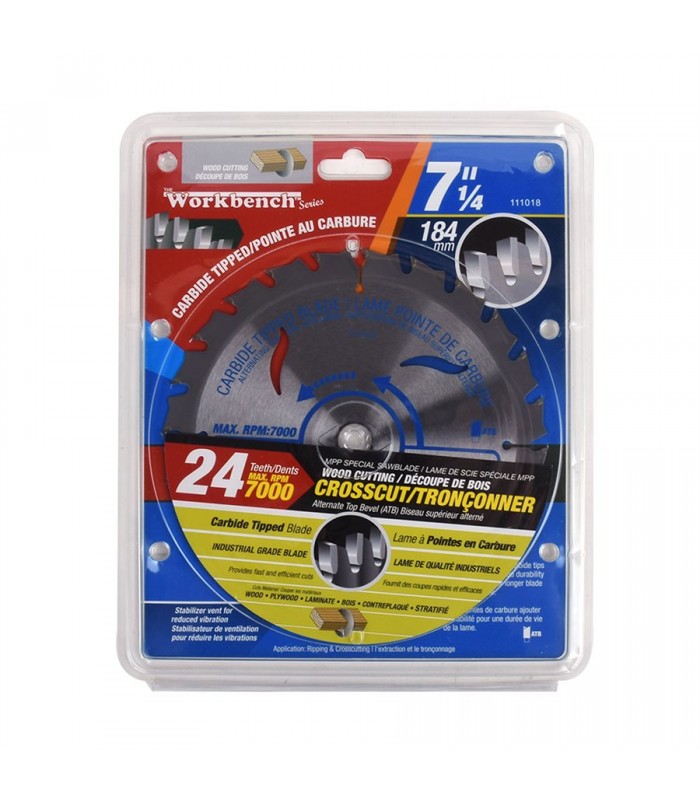 Lame de scie ATB coupe en travers de 7 1/4 po (184 mm) 24T 7000 tr/min