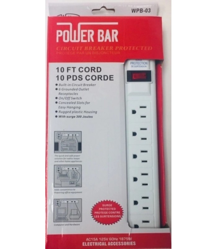 Wellson Powerbar with 6 outlets 1875 Watt - 10 Feet Cord