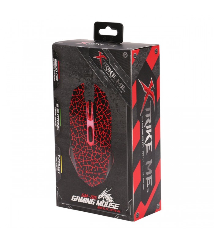 Xtrike Me Souris de Jeu Optique Filaire GM-205, 6 Boutons, Rétro-éclairage 7 couleurs, DPI 800/1000/1200/2400/3200