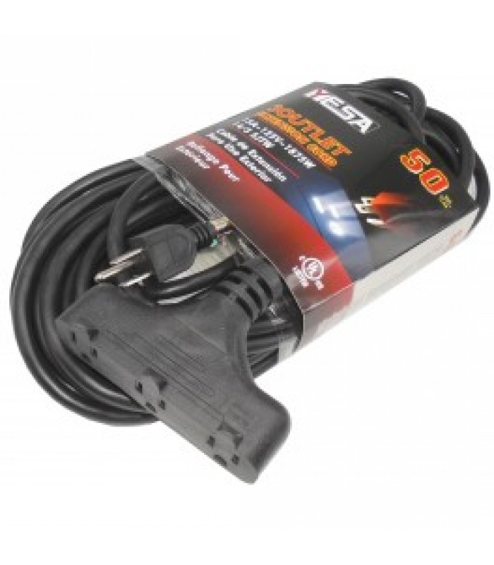 Yesa 3 Outlet Outdoor Extension Cords 25 ft. - Black