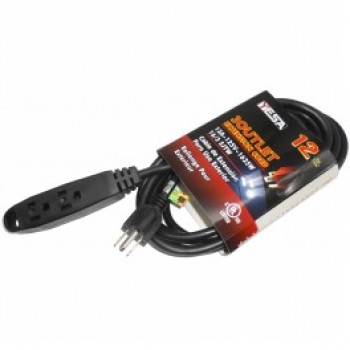 Yesa CA1032 3 Outlet Outdoor Extension Cords 12 ft. - Black